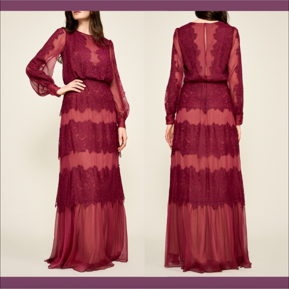 NEW $568 Tadashi Shoji Meadow Chiffon Lace Dress - Picture 1 of 8